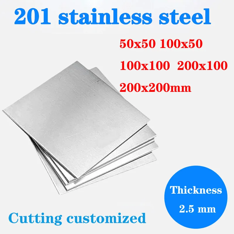 

Thickness 2.5mm 201 Stainless Steel Square Sheets Plate Board Flat Gasket Metal 50x50mm 100x50mm 100x100mm 200x100mm 200x200mm