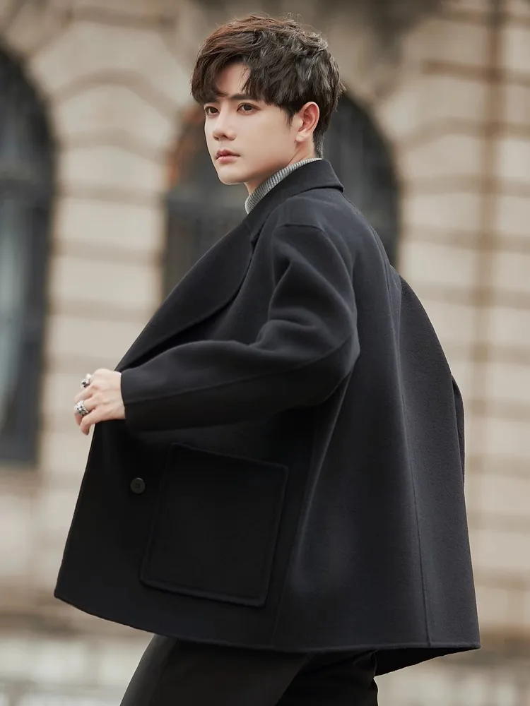 

Двустороннее шерстяное мужское короткое пальто, утепленное, осенне-зимнее, повседневное, из кашемира, в корейском стиле, для молодежи, в стиле Vitality