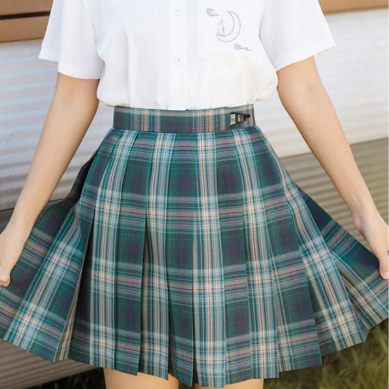 

Green Plaid Women Mini Skirt Fashion Bow Summer School Girls Jk Pleated Skirt High Waist A Line Elegant Preppy Skirts