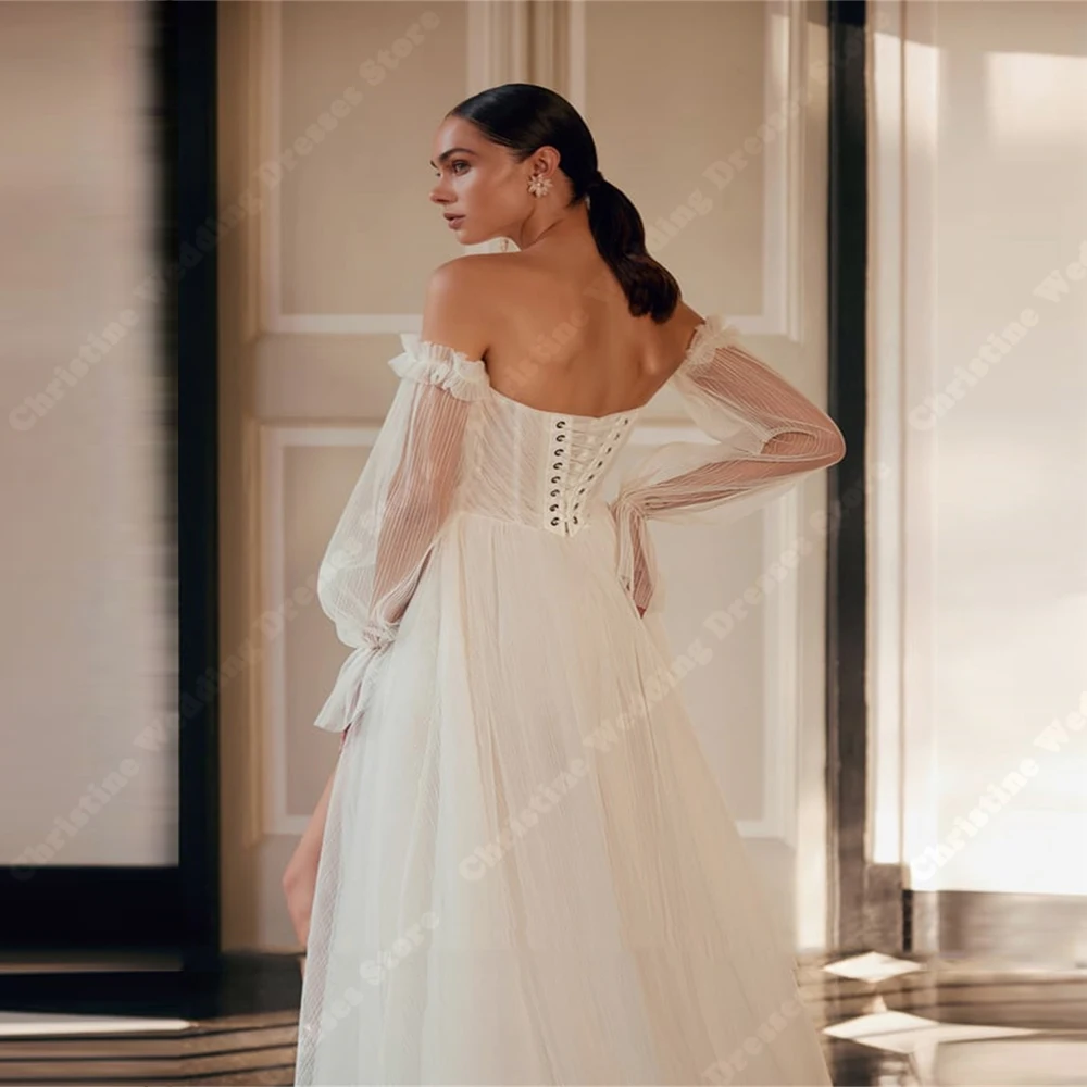 Robes de mariée élégantes à manches longues pour femmes, appliques en dentelle, robe de Rhde plage dos nu personnalisée, Off The Initiated Bride