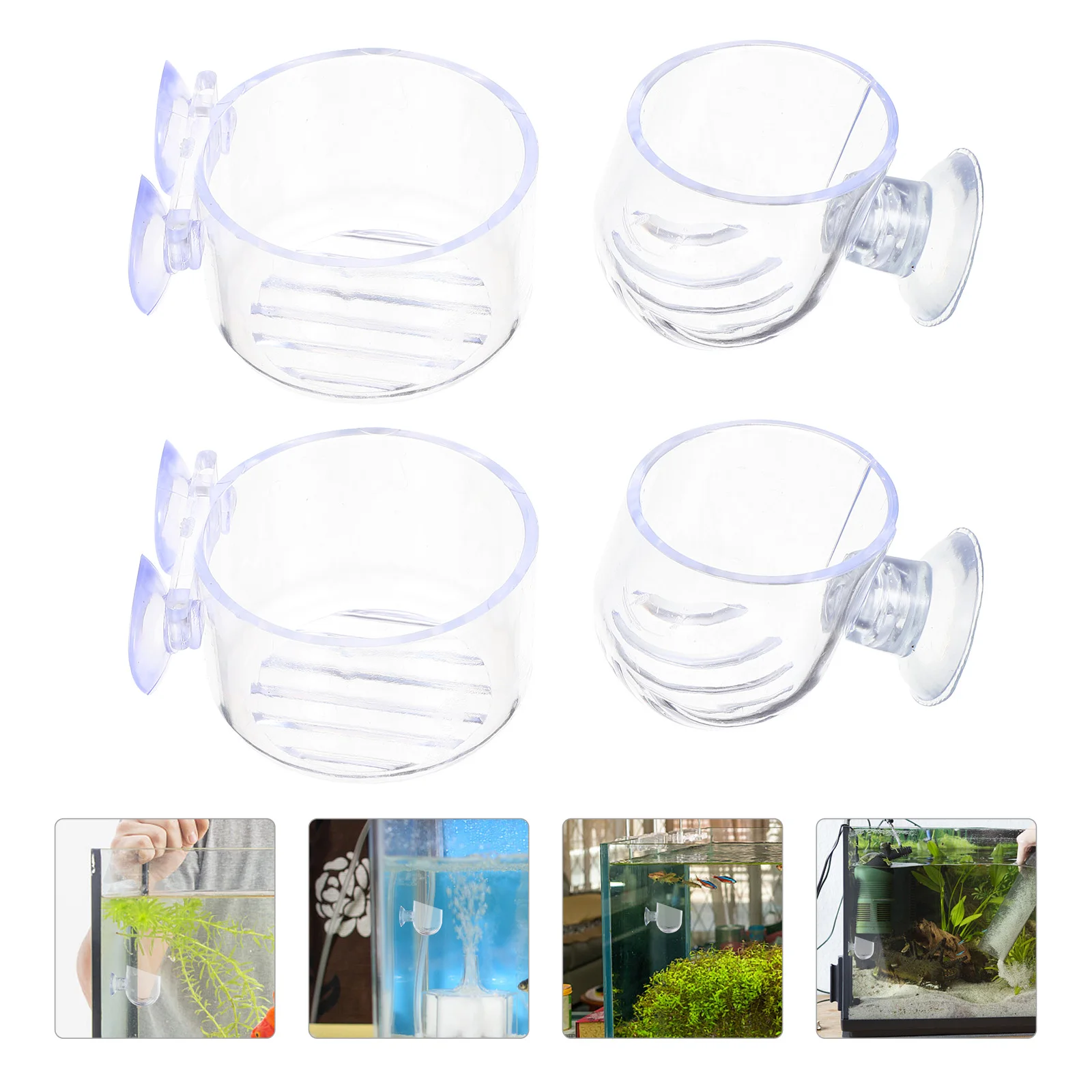 

4Pcs Fish Tank Aquarium Feeding Cup Acrylic Blood Worm Feeder Suction Cup Plant Holder Aquarium Fish Food Feeder