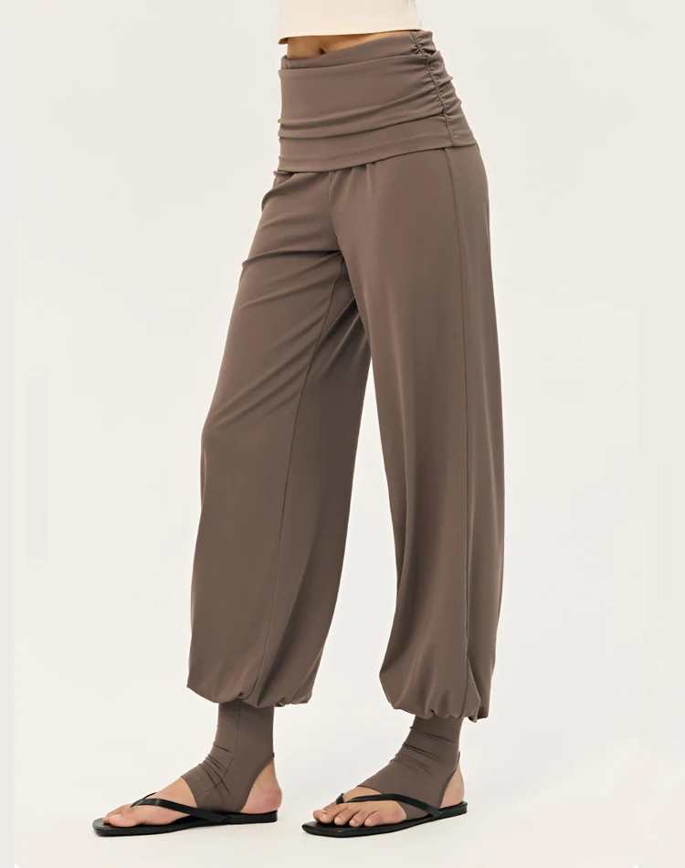 VITALINOVO Balloon Wide Leg Yoga Pants for Women Ruched Fold Over Waist Stirrup Pants Lightweight Flowy Workout Pant Dace Ballet