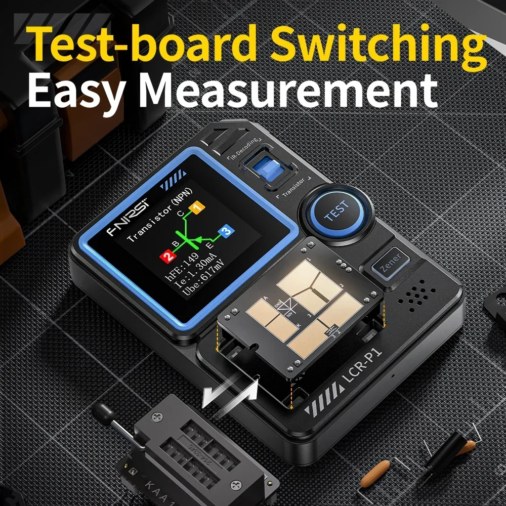Imagem -05 - Fnirsi Lcr-p1 Multifuncional Transistor Capacitor Tester Diodos Triodos Mosfets Esr Npn Pnp Smd Automático de Alta Precisão