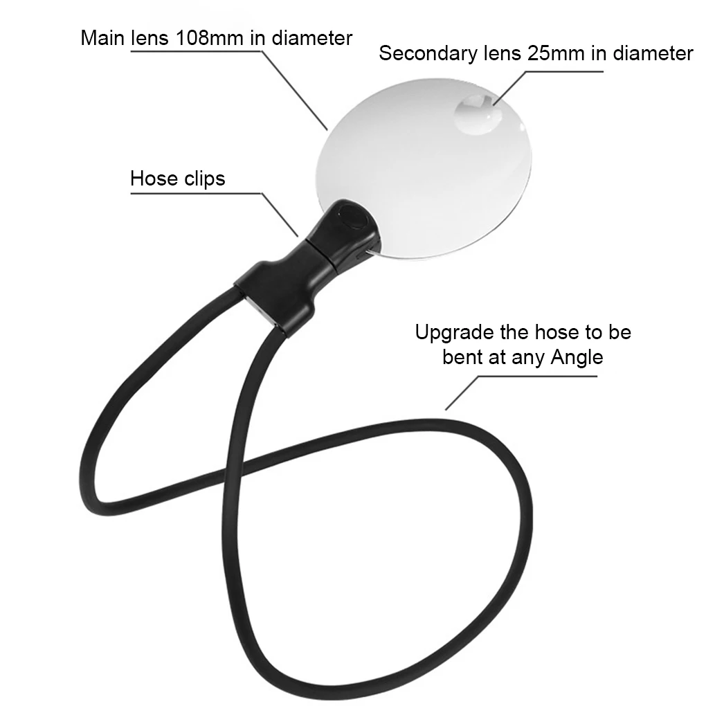 Multifuncional mãos-livres lupa mangueira titular ajustável qualquer ângulo desktop pescoço lupa 3x10x para leitura reparação