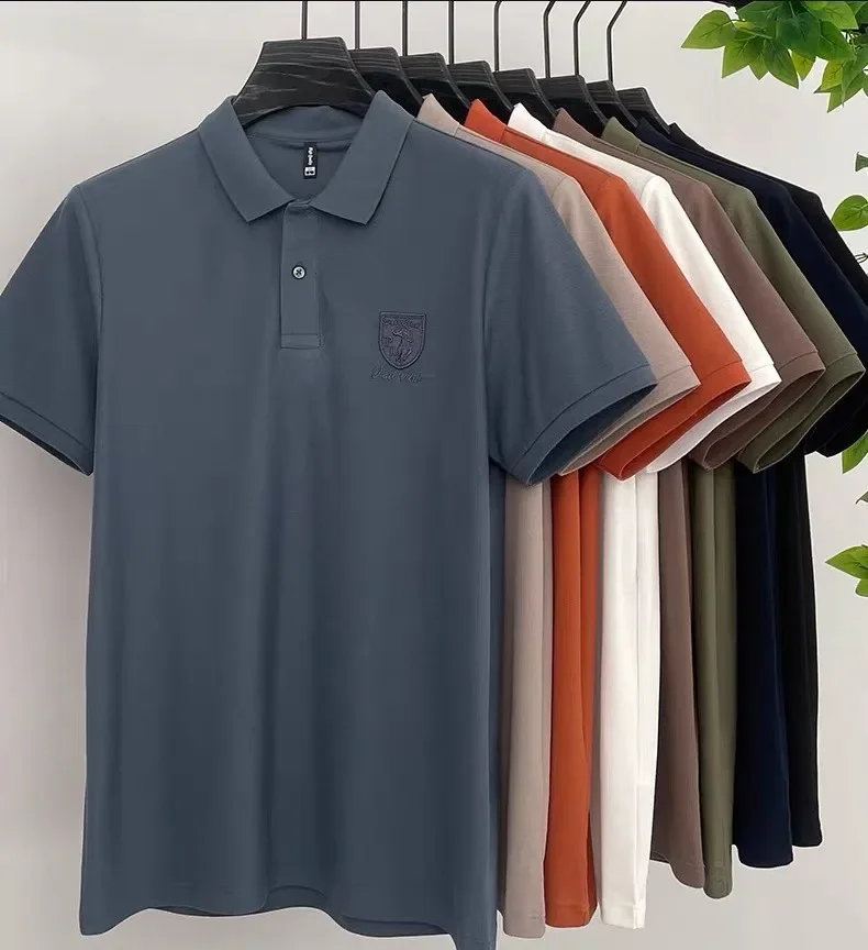 Summer 100% cotton polo shirt fashionable embroidered short sleeve men\'s high-end brand comfortable solid color casual T-shirt