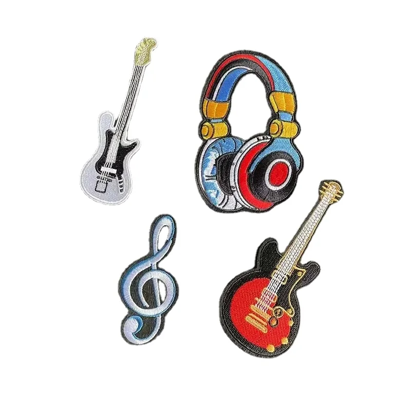 5PC/Punk patches Thermocollants Headset,Musical Note,Guitar Applique Fabric Embroidery Badges Iron on Patch For Clothing,Jacket