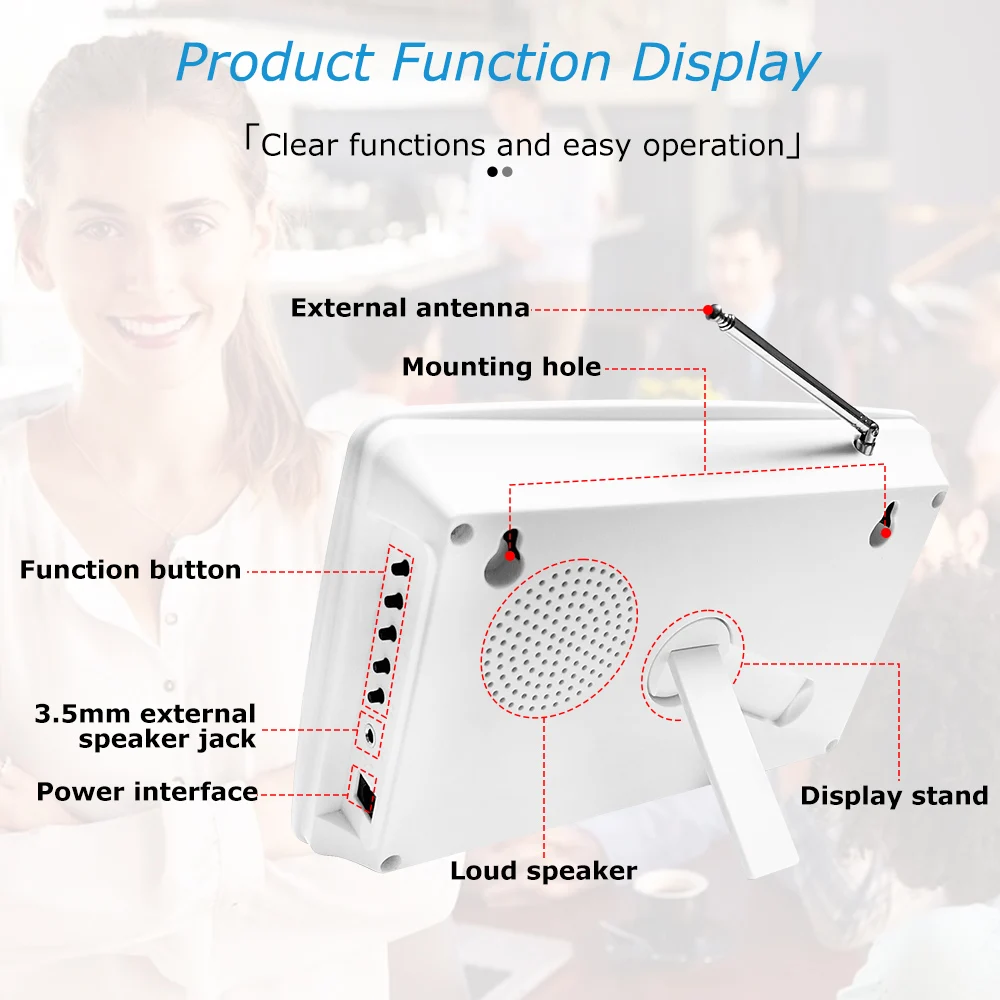 32 Customer Call Button 1 Display Monitor Receiver 4 Waiter Watch Pager 1 Amplifier, Wireless Restaurant Waiter Calling System