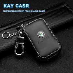 Car Leather Key Case styling Keychain Genuine Leather  Car Logo Key Chain Bag For Skoda Karoq Kamiq Fabia Yeti VRIS Octavia a5