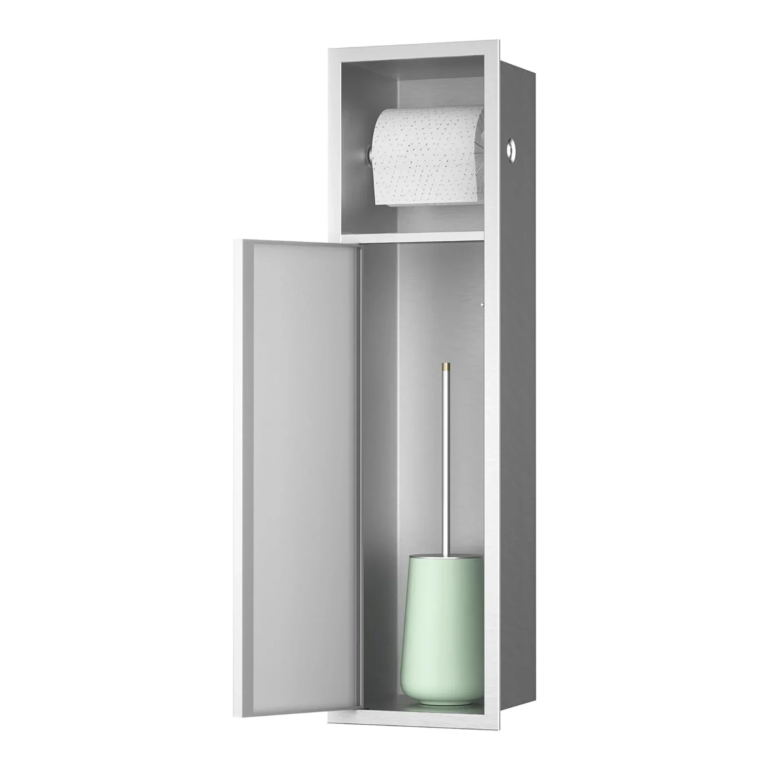 304 SUS Multifunctional Tissue Dispenser Trash Can Toilet Brush Holder Bathroom Hidden Recessed Niche Toilet Paper Holder