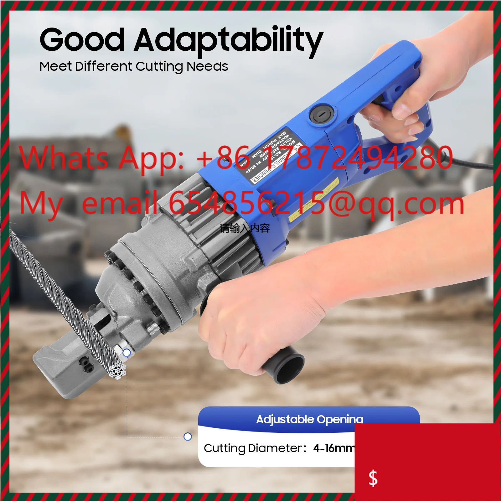 900W Electric Hydraulic Rebar Cutter 70MPa Portable Steel Bar Cutting Machine for Construction 220V EU Standard with Pure Copper