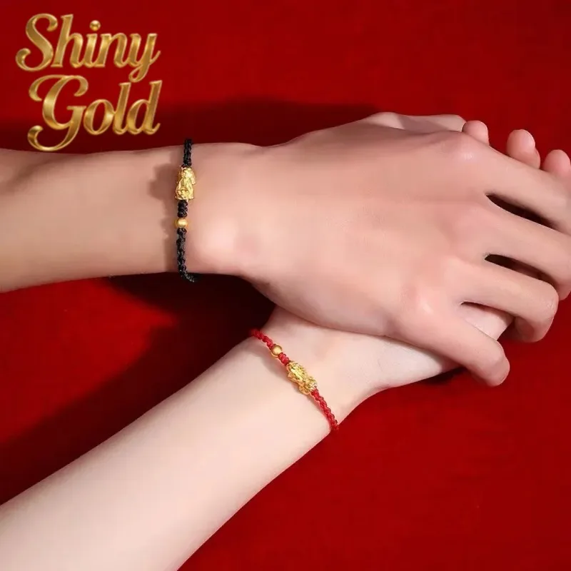 

ShinyGold Luxury 9999 real gold 24K yellow gold Cai Pi Xiu Bracelet Benmingnian Red Rope Bracelet
