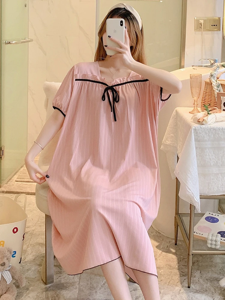 Nightgowns Women Korean Style Sweet Casual Simple All-match Fashion Popular Square Collar Aesthetic Cozy Slouchy Sleepwear Daily