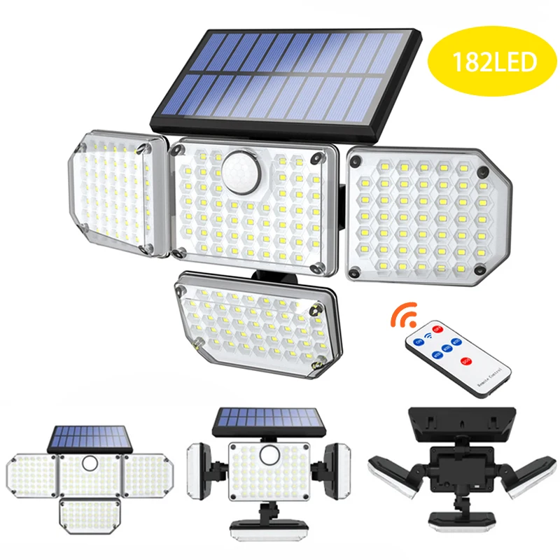 

48/112/182 LED Solar Lights Outdoor Security Lamp with Ajustable Motion Sensor Spotlights IP65 Waterproof for Pathway Garden