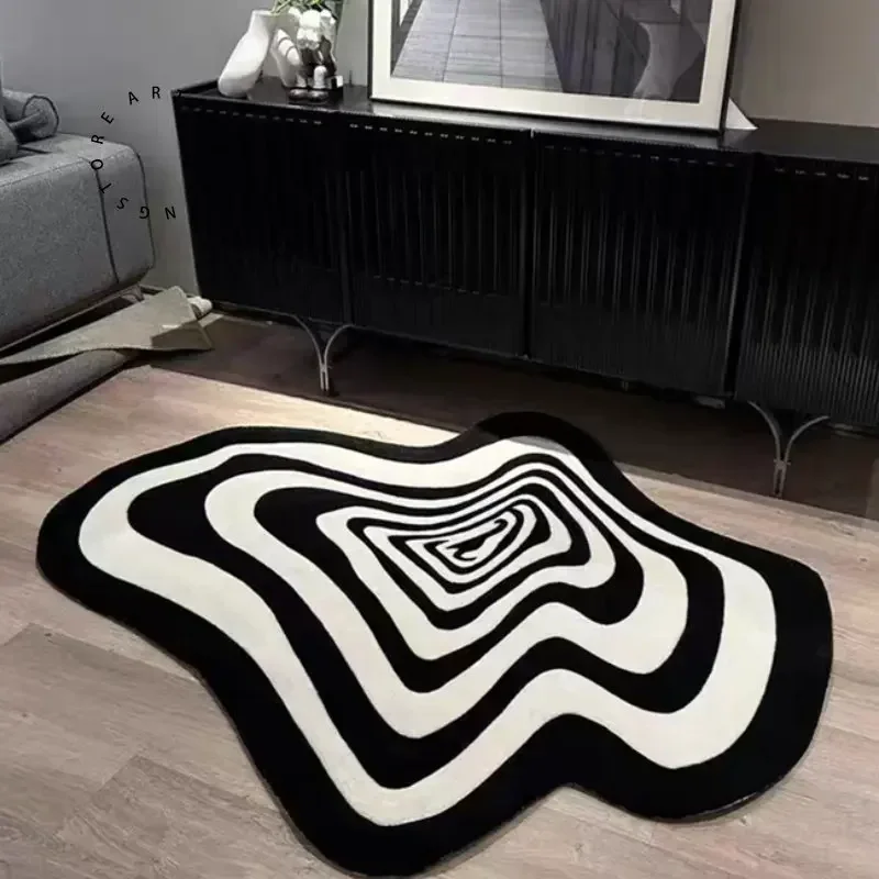 Creative Irregular Geometry Rug, Living Room Carpet, Home Decoration, Floor Mat, Bedroom Rugs, Entrance Doormat, Black and White