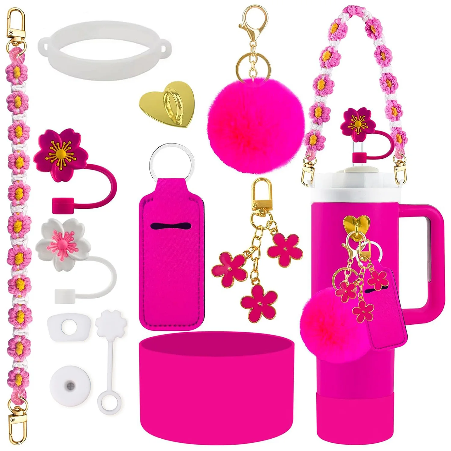 12PCS Accessories for Stanley Cup 30/40 oz Tumbler Water Bottle Handle Strap Straw Toppers Silicone Cup Boot Keychain Charms