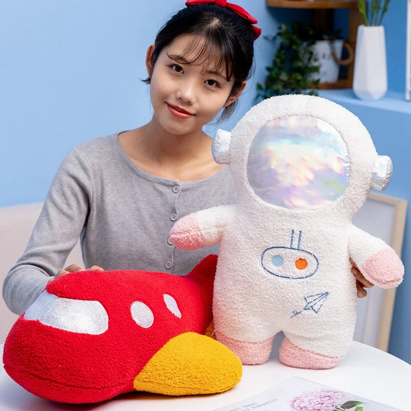 Hot 58cm Plush Rocket Astronaut Toy Stuffed Spaceship Throw Pillow Home Decor Birthday Gift Space Discovery Educational For Kids