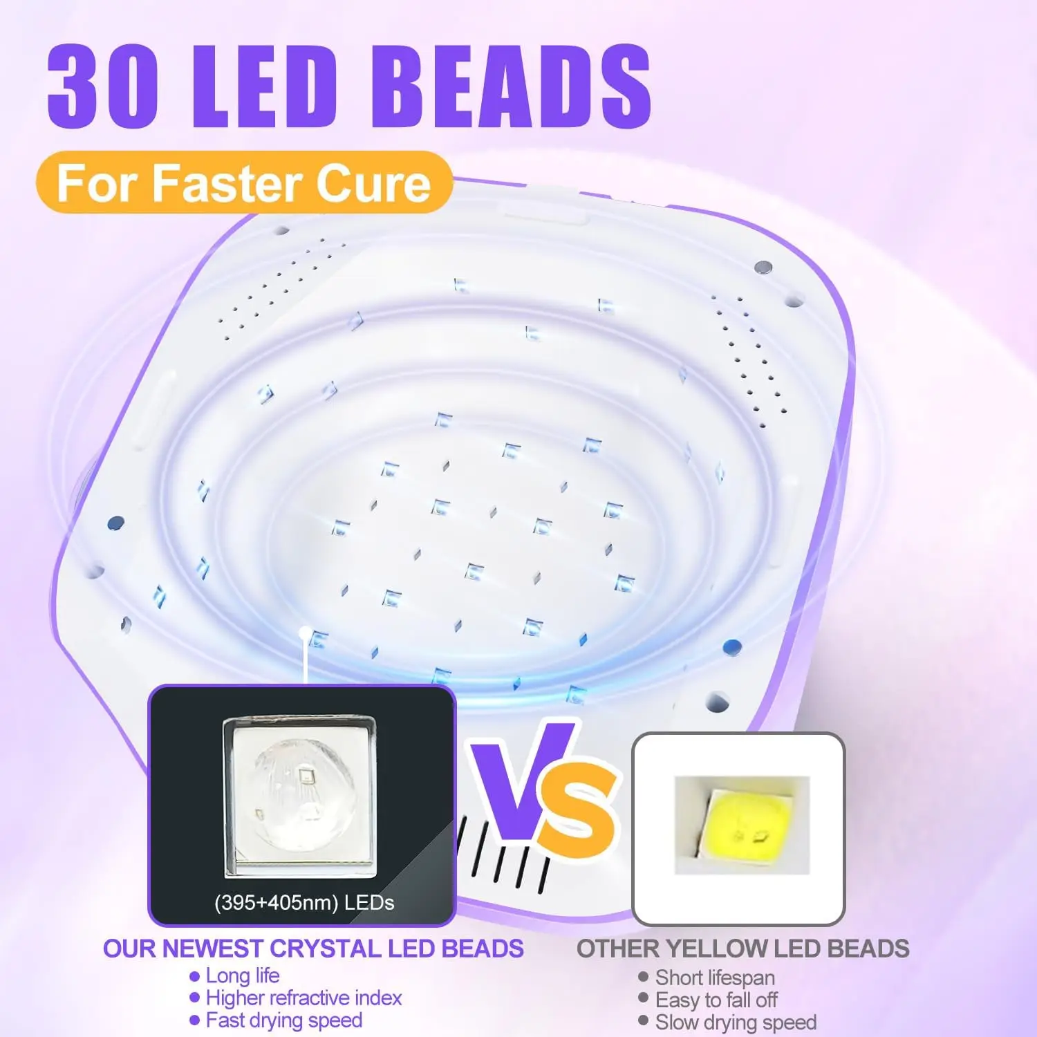 مصباح أظافر LED لاسلكي للأشعة فوق البنفسجية لأظافر الجل، تحكم باللمس، 4 مؤقتات، مستشعر تلقائي - أرجواني