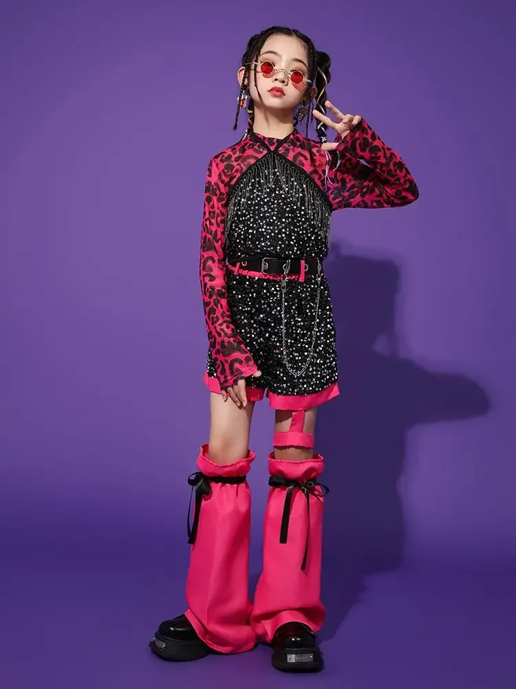 K-Pop Y2K Jazz Street Dance Kostüm Mädchen Kinder Bühnenauftritt Modellierung Runway Kleidung Flut Glänzende Coole Kleidung für Kinder
