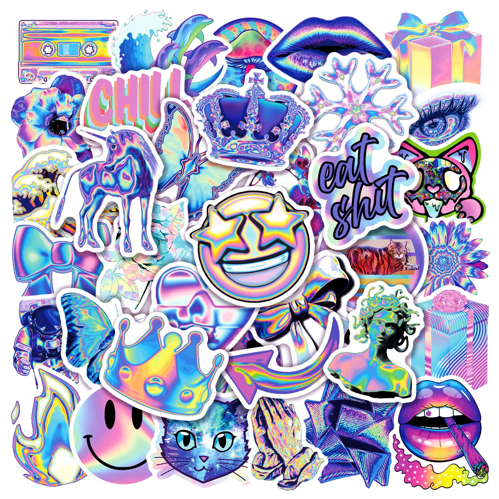 

10/30/50pcs Sheets Of Holographic Laser Colorful Graffiti Stickers Car Motorcycle Trunk Skateboard Waterproof Decal Stickers