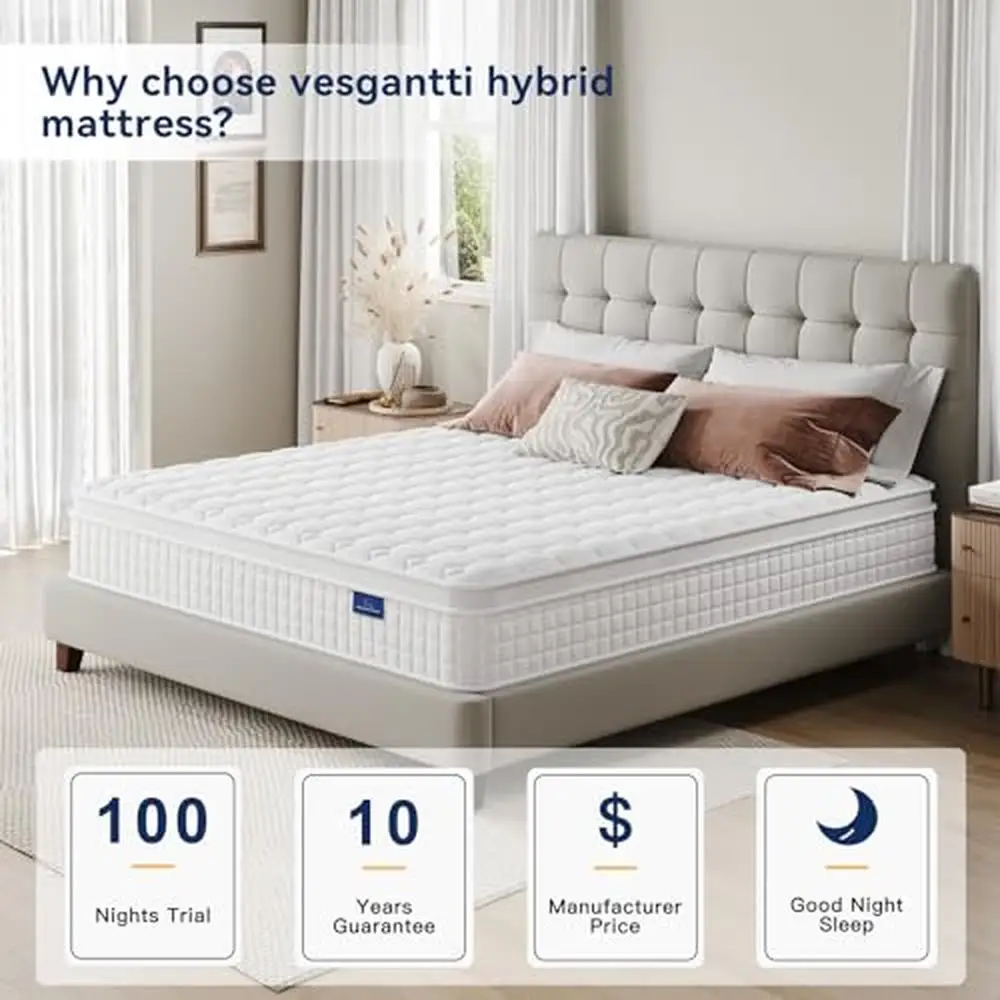 Full Innerspring Hybrid Mattress with Memory Foam 10 Inch Ergonomic Design Pocket Spring System Breathable Fabric Cover Medium