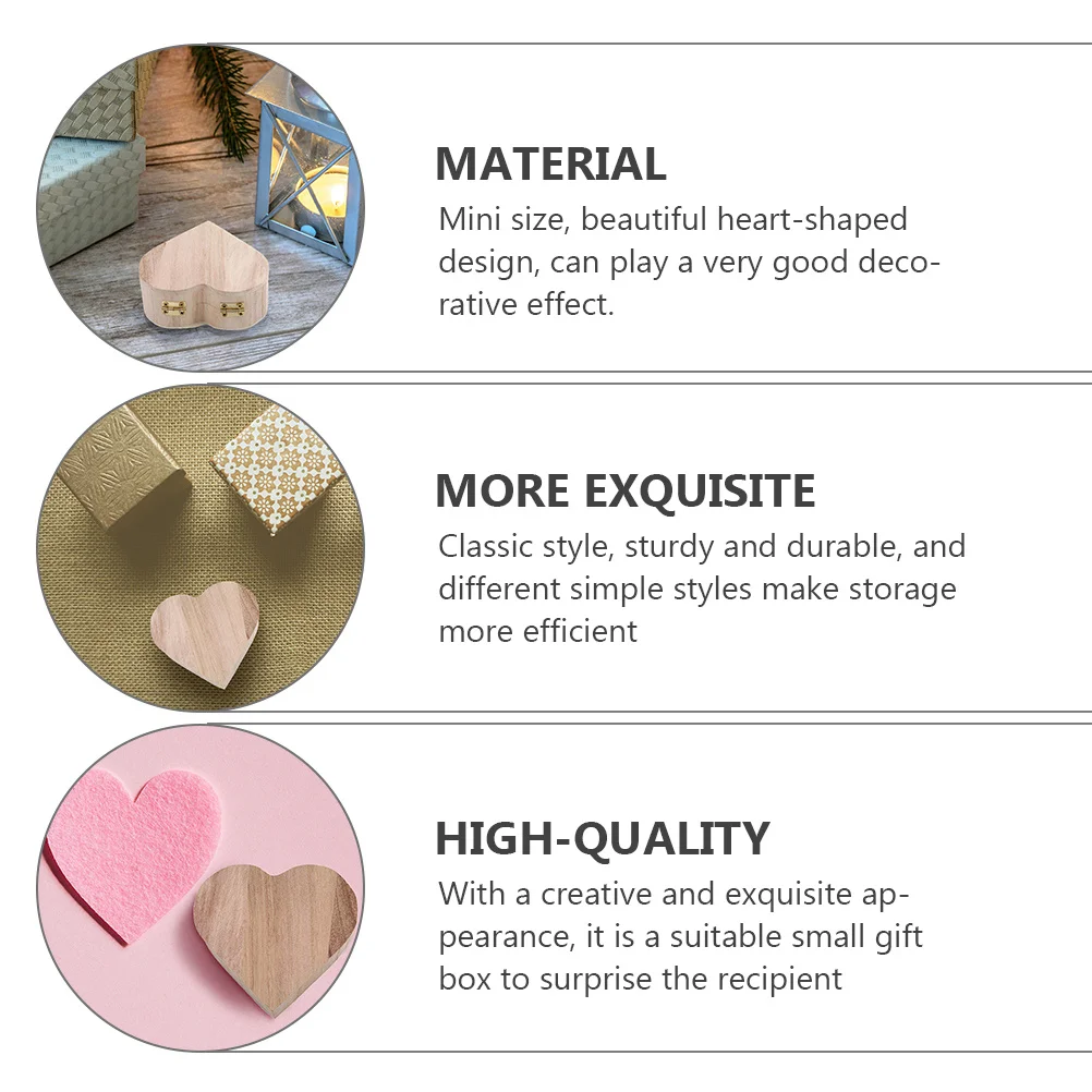 

2 шт. деревянные шкатулки для украшений в форме сердца, компактный защитный органайзер для ожерелий, браслетов, маленькая подарочная коробка, натуральная отделка