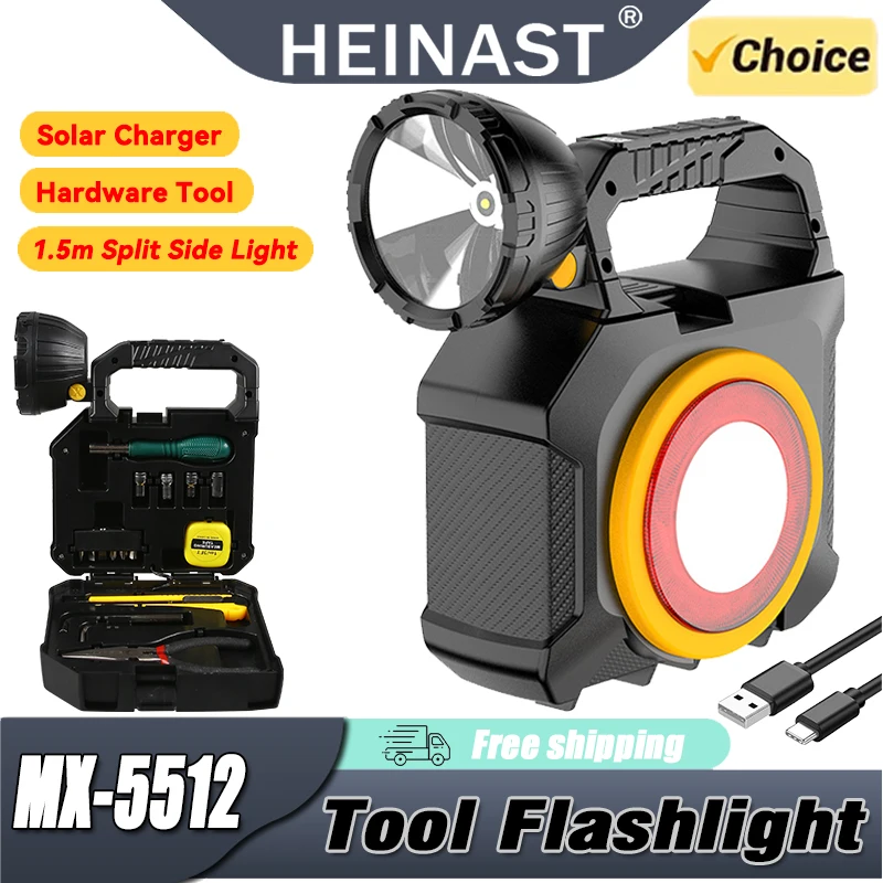 

Heinast MX-5512 USB перезаряжаемый уличный фонарь со встроенной отверткой и набором плоскогубцев, аварийный рабочий фонарь, аккумулятор 18650