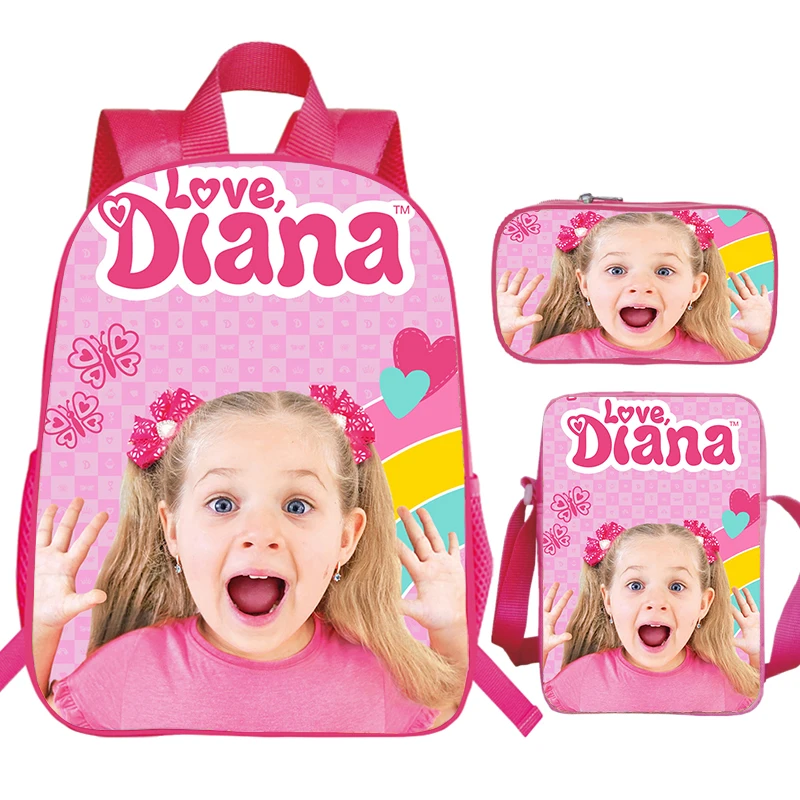 Set di 3 pezzi per bambini zaino per bambini Diana Show Prints borse da scuola borsa per l'asilo borsa per libri per ragazze in età prescolare impermeabile regali per bambini