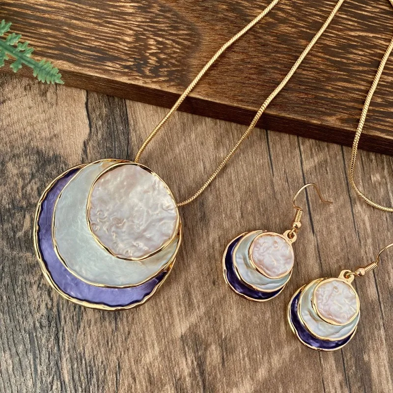 3pcs Women's Round Element Retro Bohemian Style Pendant Necklace Earrings Simple Vintage Jewelry Suitable Daily Dates Vacations