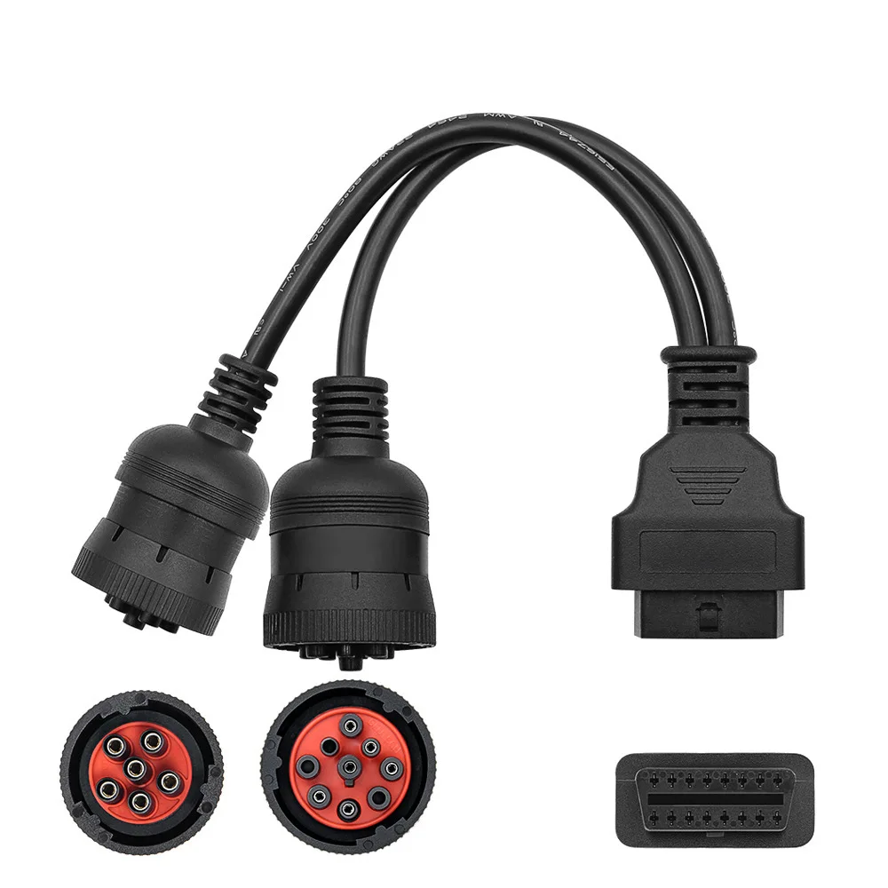 6+9pin (J1708+J1939) Truck OBD Adapter Cable Heavy Truck Diagnostic Line for Cumins Y Cable to OBD2 16pin Female OBD Cable