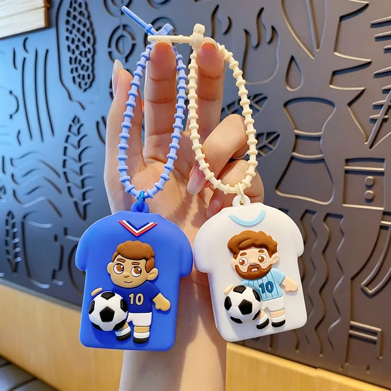 Cute Cartoon Soccer Jersey Keychain Football Player Silicone Card Holder Pendant Women Bag Schoolbag Car Key Ring Gift