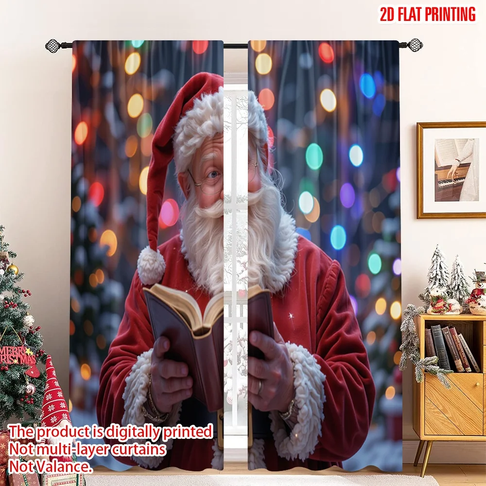 

2pcs 2D flat printing Merry Christmas Window Drapes Santa Christmas Festive Holiday Lights 100% Polyester Without Electricity