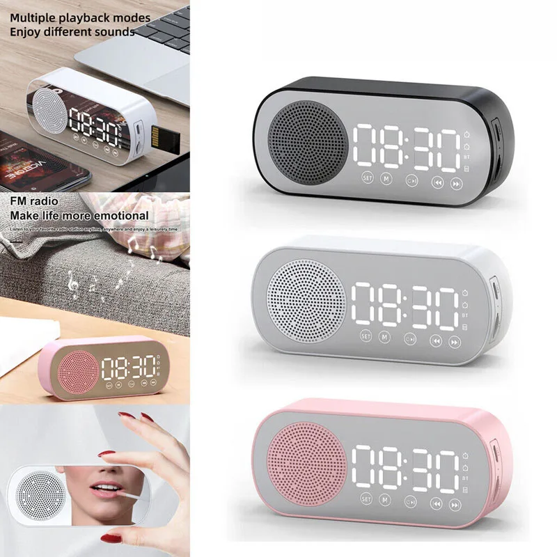 

Multifunctional Wireless Bluetooth Speaker Clock Dual Alarm Support TF Card FM Radio Sound Box Music Player for Christmas Gift