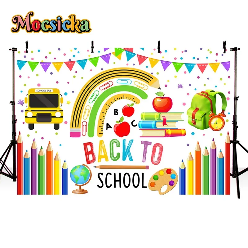 Mocsicka Back To School Photography Backgrounds Kids Student Party Pencil Book Backdrops Portrait Art Photo Banner Studio