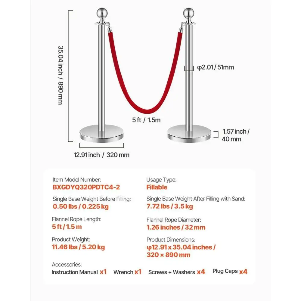 Elegant Stanchions with Velvet Ropes Set of 4 Stainless Steel Posts Crowd Control Barriers Red Carpet Event Decor