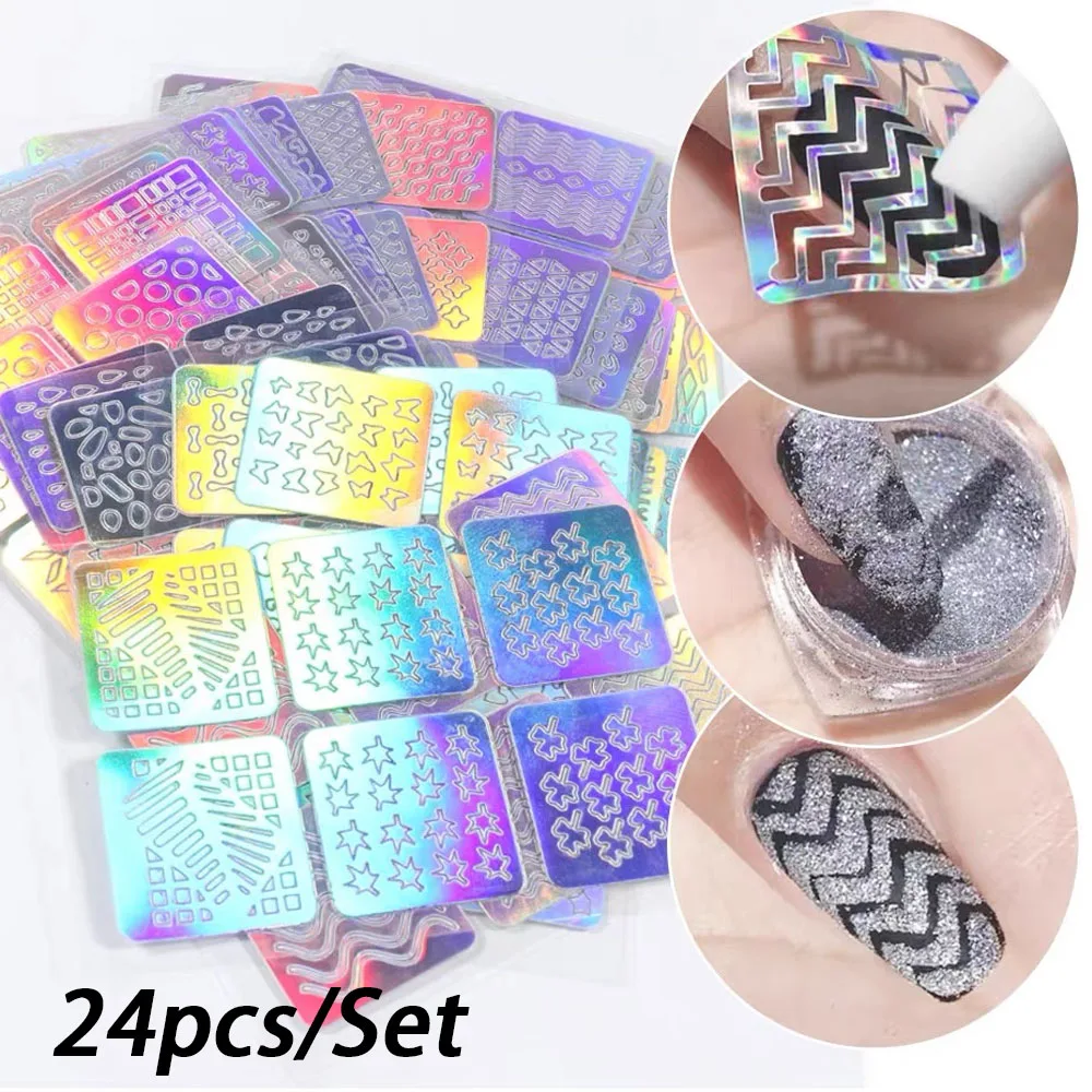 

24pcs/Set French Hollow Nail Sticker 3D Hollowing Out Spray Painted Laser Stickers Love Butterfly Template DIY Nail Stickers*Q*