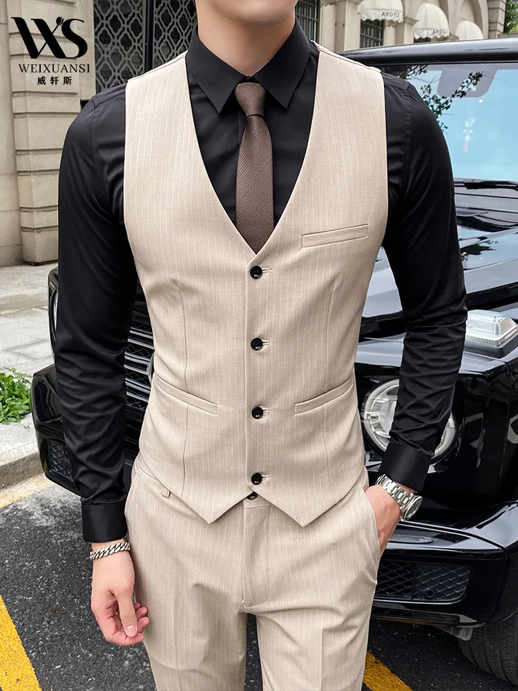 

G696180 Men's Suit Vest Suit Men's Slim Fit New Best Man Wedding Brother Striped Vest