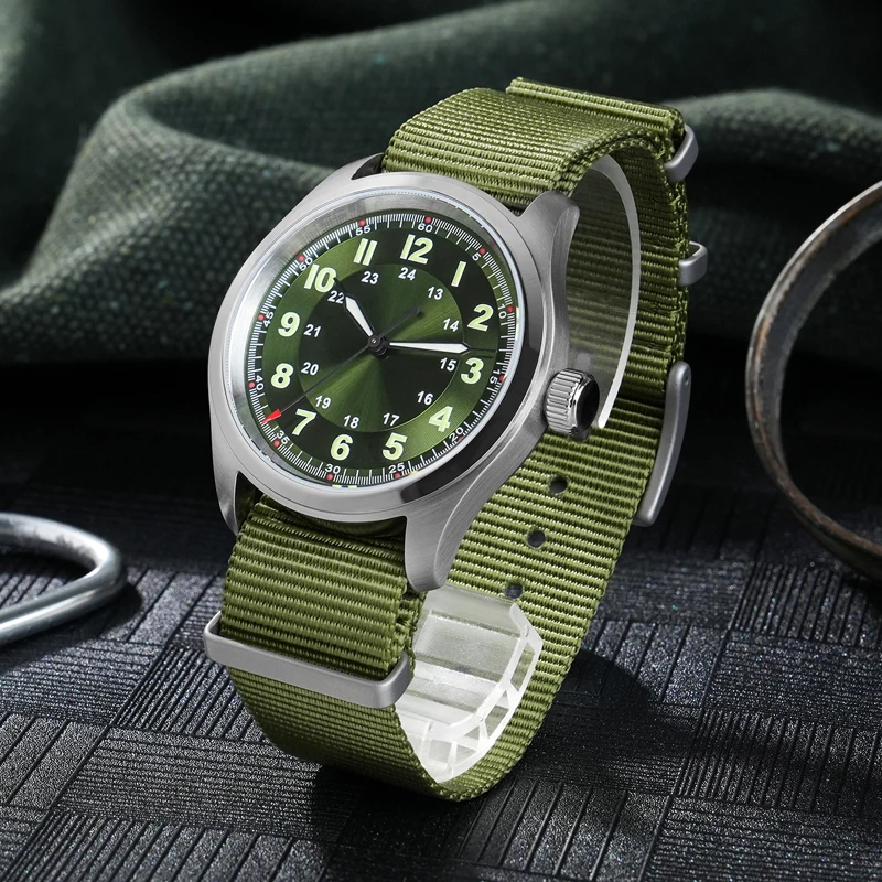 Militado ml08 Militär uhr vh31 Quarz werk doppelt gewölbte Saphirglas uhren c3 grün leuchtende 38mm Vintage Uhren