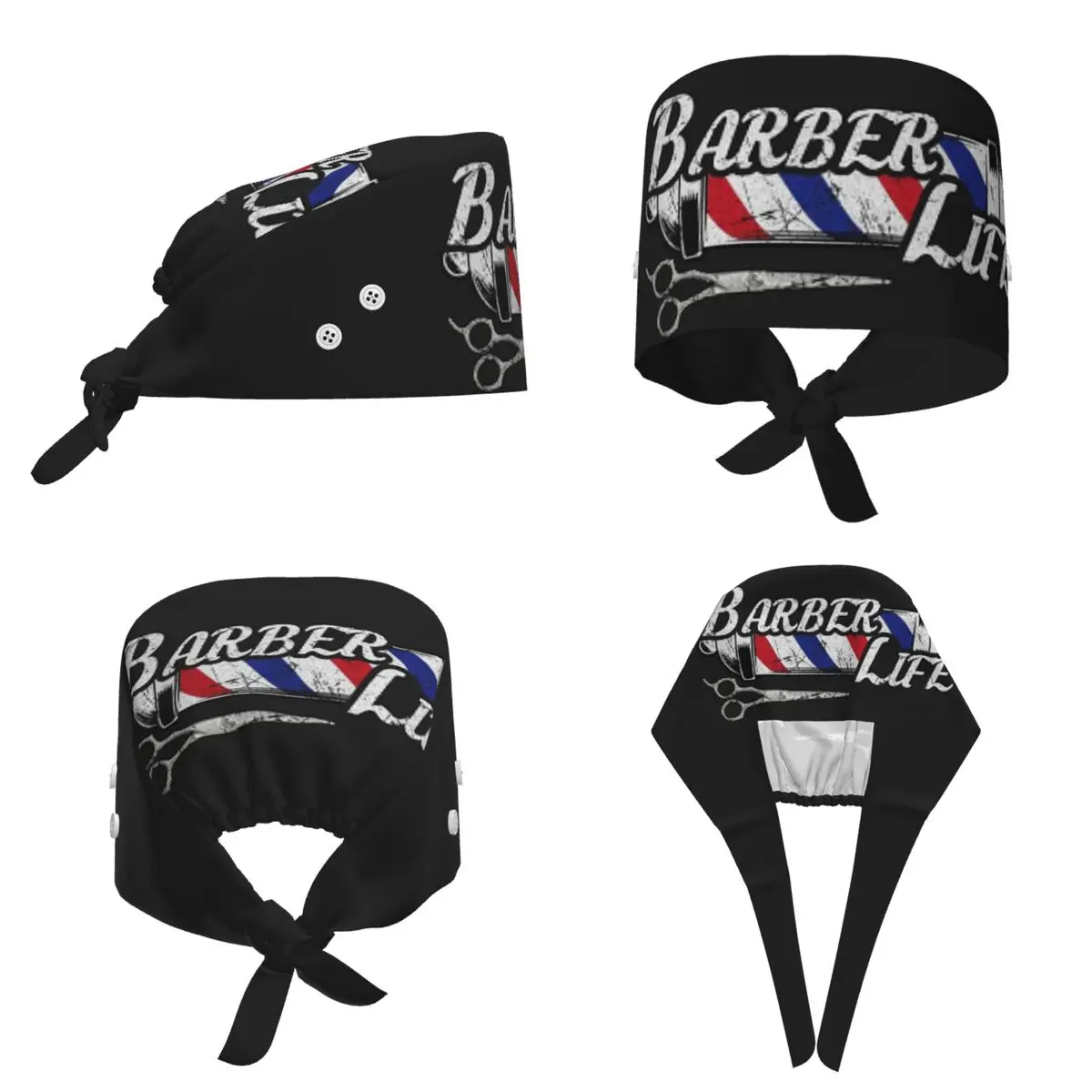 Barber Shop Sign Entrance Scrub Hat Doctor Working Surgical Cap Men Women Adjustable Nursing Caps for Dentist