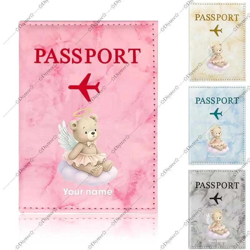 Custom Name Angel Ballet Bear Illustration Passport Holder, Featuring a Bear with a Bow And Tutu Elements, Exuding a Romantic