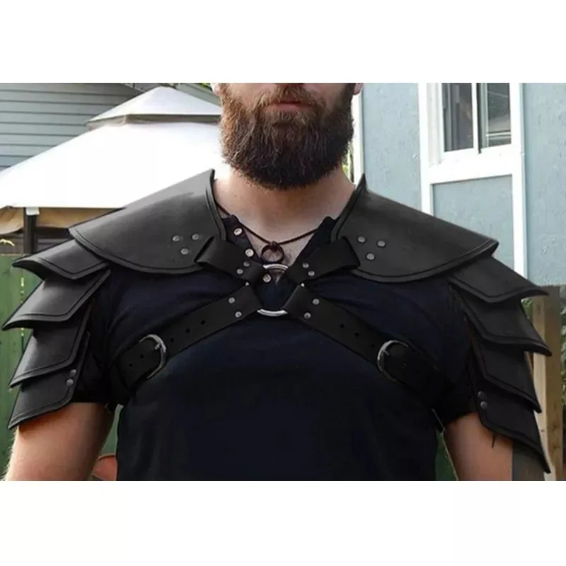 Middeleeuwse Steampunk Viking Kostuum Krijger Ridder Pu Lederen Verstelbare Schouderpantser Voor Mannen Vrouwen Larp Cosplay Accessoire