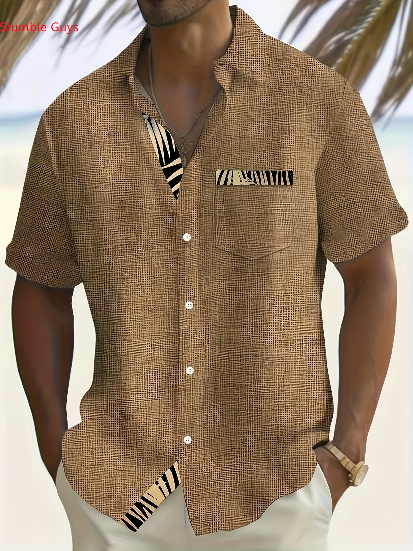 Herren-Mode-Urlaubshemd, Sommer-Kurzarmhemd mit Hawaii-Print, Leichtes Atmungsaktives Strand-Party-Oberteil