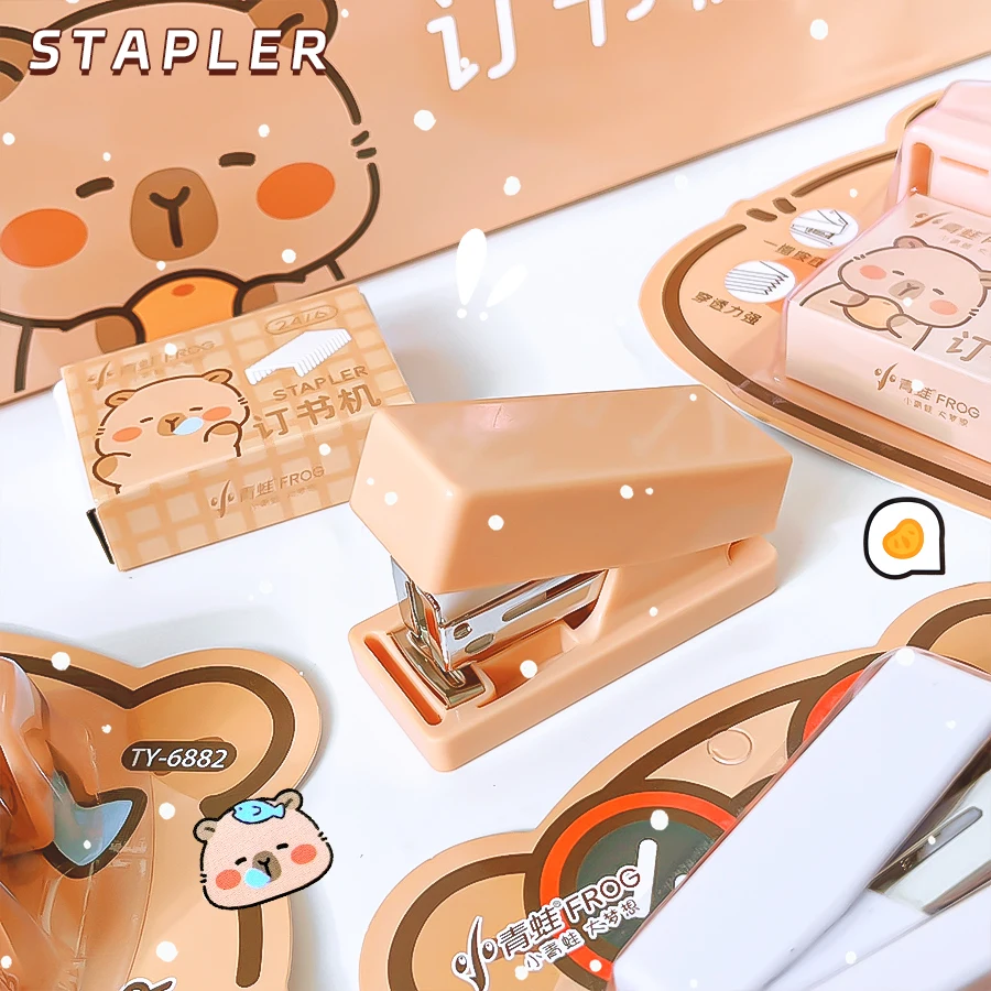 学校に役立つオフィスアクセサリー、製本用品、学用品、文房具、ステープラー、かわいいカピバラのミニステープラー、製本機