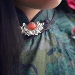 925 Silver Glossy Southern Red Tourmaline Luxury Brooch Classical Court Style Brooches for Women Classic Hanfu Broche Jewelry