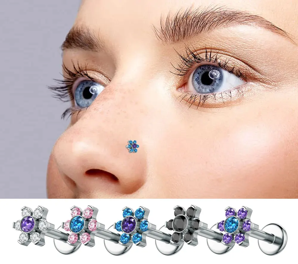 Milky Way ASTM F136 Titanium Piercing Jewelry 16G Nose PIERC Flower Earrings Cochlear Rings Ear Cartilage Helix Studs Flat BacK