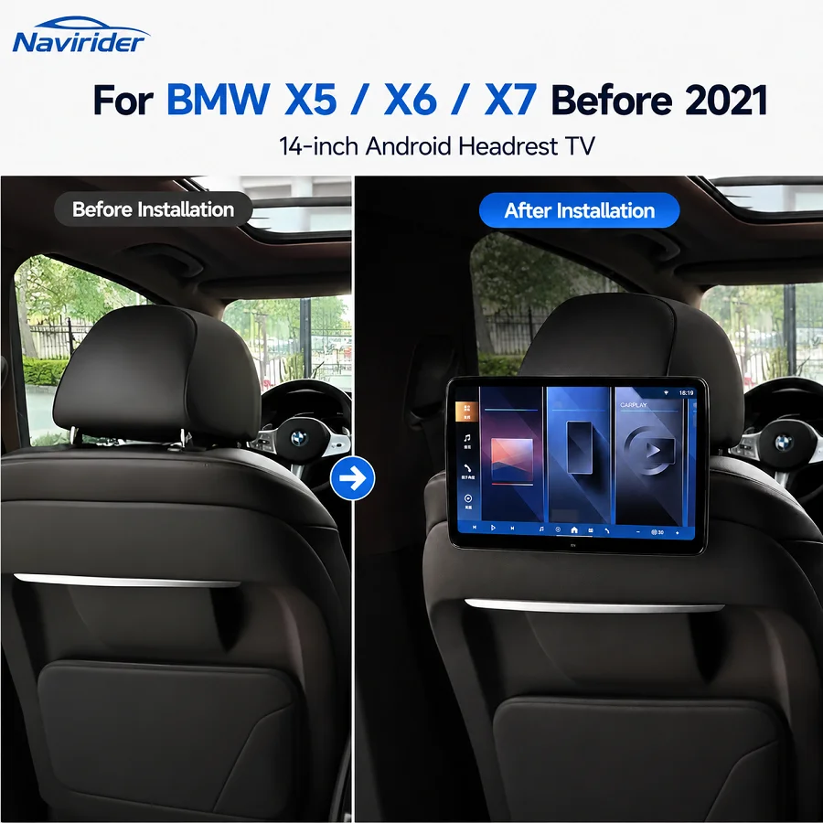 N 14 Inch 4K Android Headrest Monitor Car TV For BMW Old X5 X6 X7 HD Touch Screen HDMI Bluetooth Rear Seat Entertainment Player
