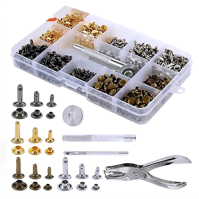 360 Sets Of Boxed 6Mm 8Mm Double-Sided Rivet Round Cap Rivet Leather Paving + Installation Tool Kit + Pliers-AT36