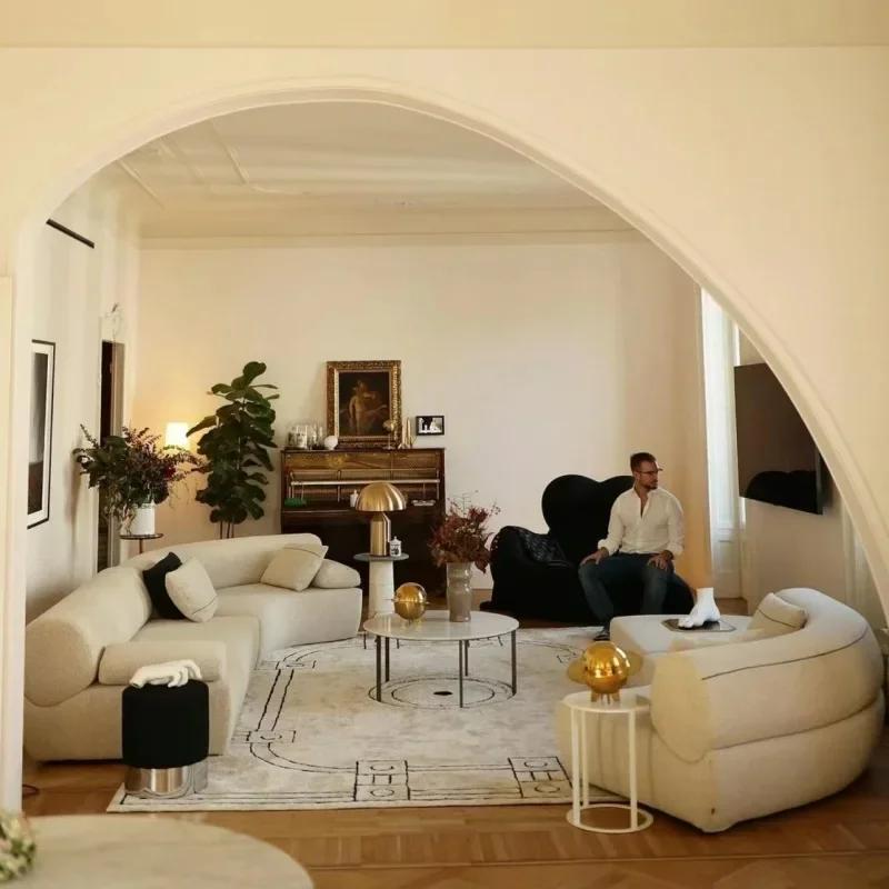 

Realistic wind fabric curved sofa, special-shaped cotton and linen burlap sofa