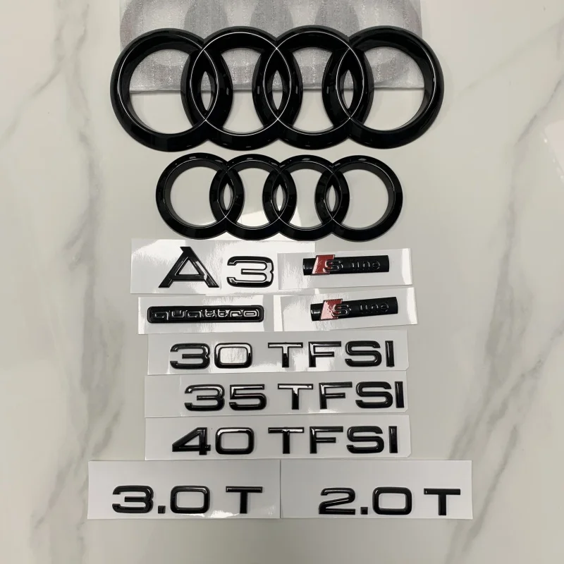 

AUDI A3 2014-2024 4 Ring Logo ABS Black Directly Covered Emblem Car Hood Front Grill Rear Trunk Emblem Badge Sticker Sline refit