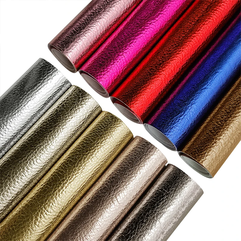 Metallic Luster Litchi Grain Pattern Faux Leather Fabric Sheet for Making Airpods 3 Leather Case  Bows Bag DIY Material 30*135CM