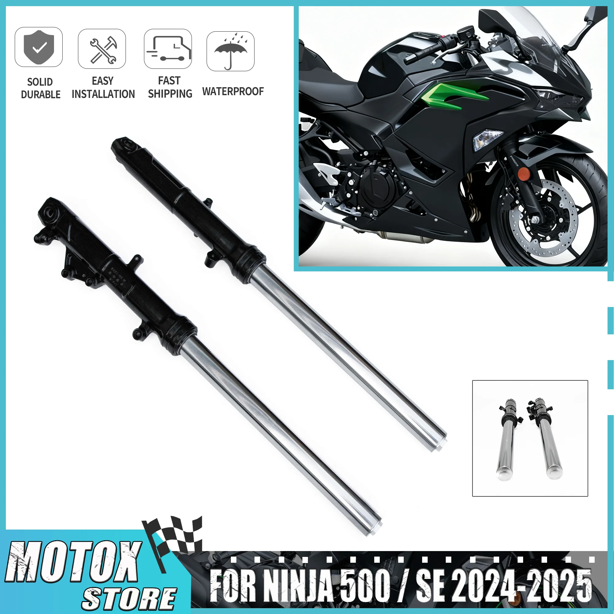 الجبهة شوكة امتصاص الصدمات تعليق المثبط مجموعة الجمعية صالح لكاواساكي نينجا 500 / SE 2024 2025 قطع غيار الدراجات النارية